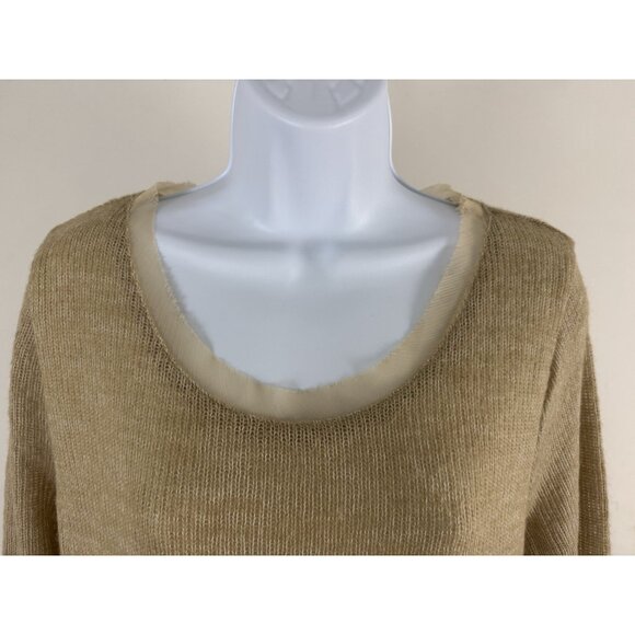 EASEL Beige Gauzy Knit Overlay Sweater Scoop Neck Raw Hem Pullover Sz L - Picture 2 of 7